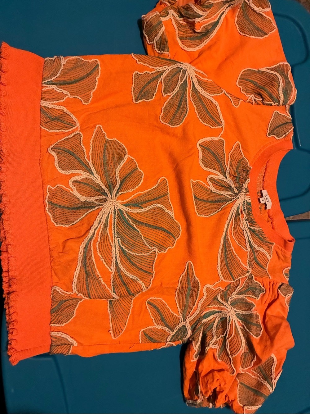 VOY Women's Orange Floral Embroidered Blouse